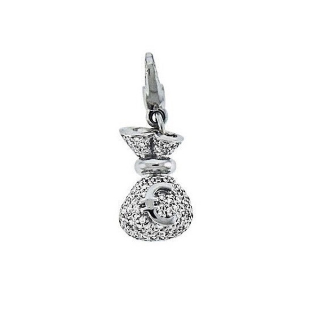 18K CRIVELLI Diamond Pavé Money Bag Designer Charm White Gold Pendant RARE